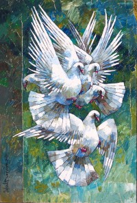 Iqbal Durrani, Timeless Flight, 24 x 36 Inch, Oil on Canvas, Pigeon Painting, AC-IQD-241